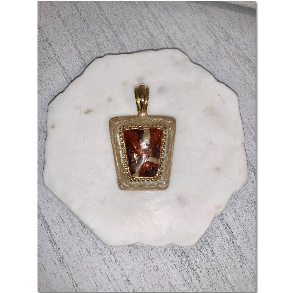 Gold Plated Earth Tone Enamel Necklace Pendant EUC